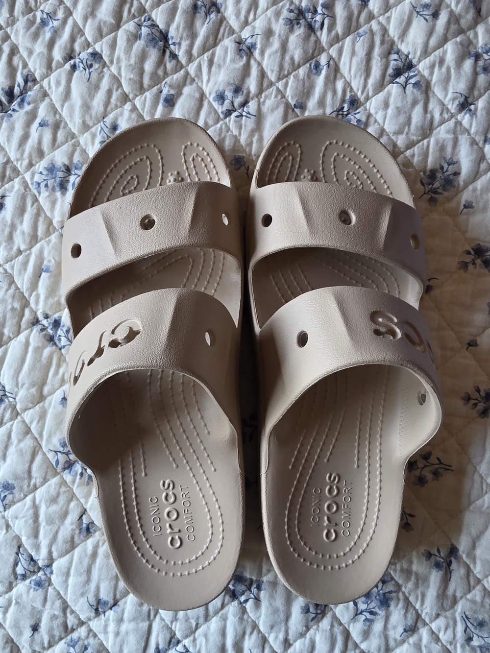 CROCS Women's Double Strap Slide Sandals in Light Beige